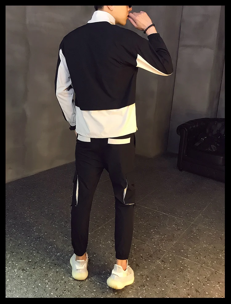 Мужской повседневный комбинированный контрастный комплект камуфляжная куртка+ брюки спортивный костюм из 2 предметов Толстовка и штаны тренировочный костюм Heren