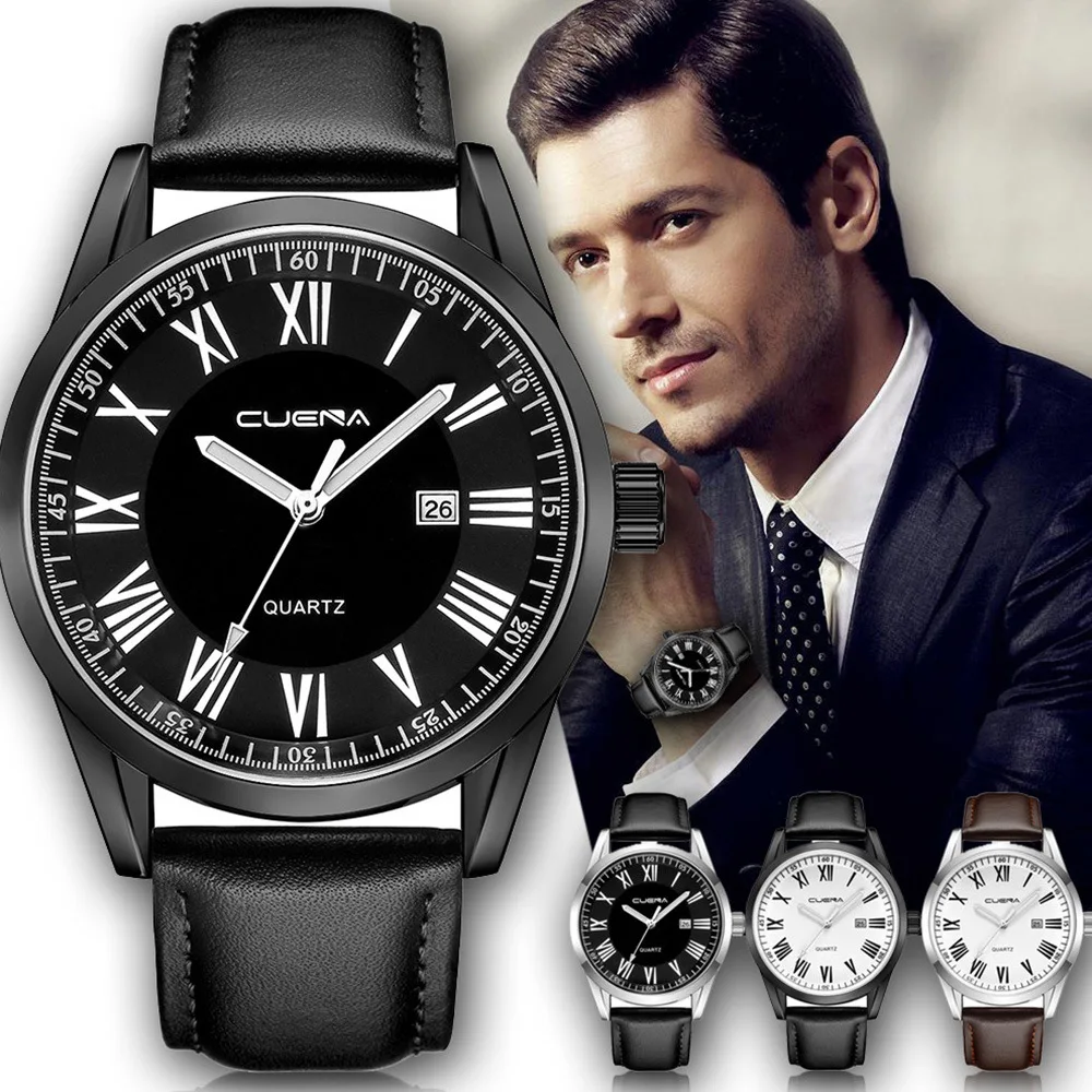 

New Men's Fashion Casual Luxury Business Men Roman Style Leather Quartz Watch Men's Watches watches for men