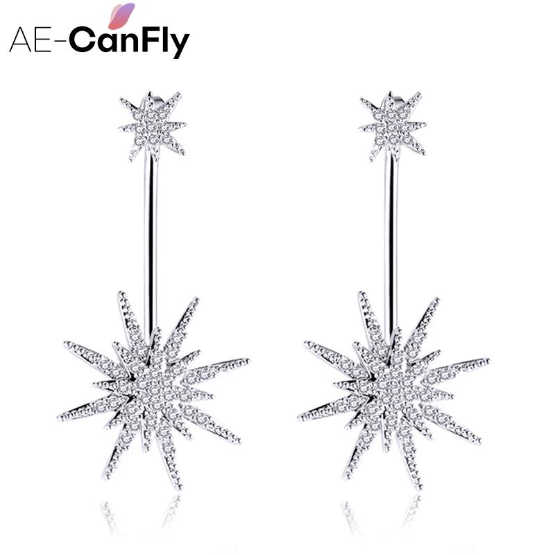 

AE-CanFly Luxury Brand Bling Drop Earring For Women Star Shape Long pendientes mujer moda Bride Wedding Ear Jewelry 2C5028