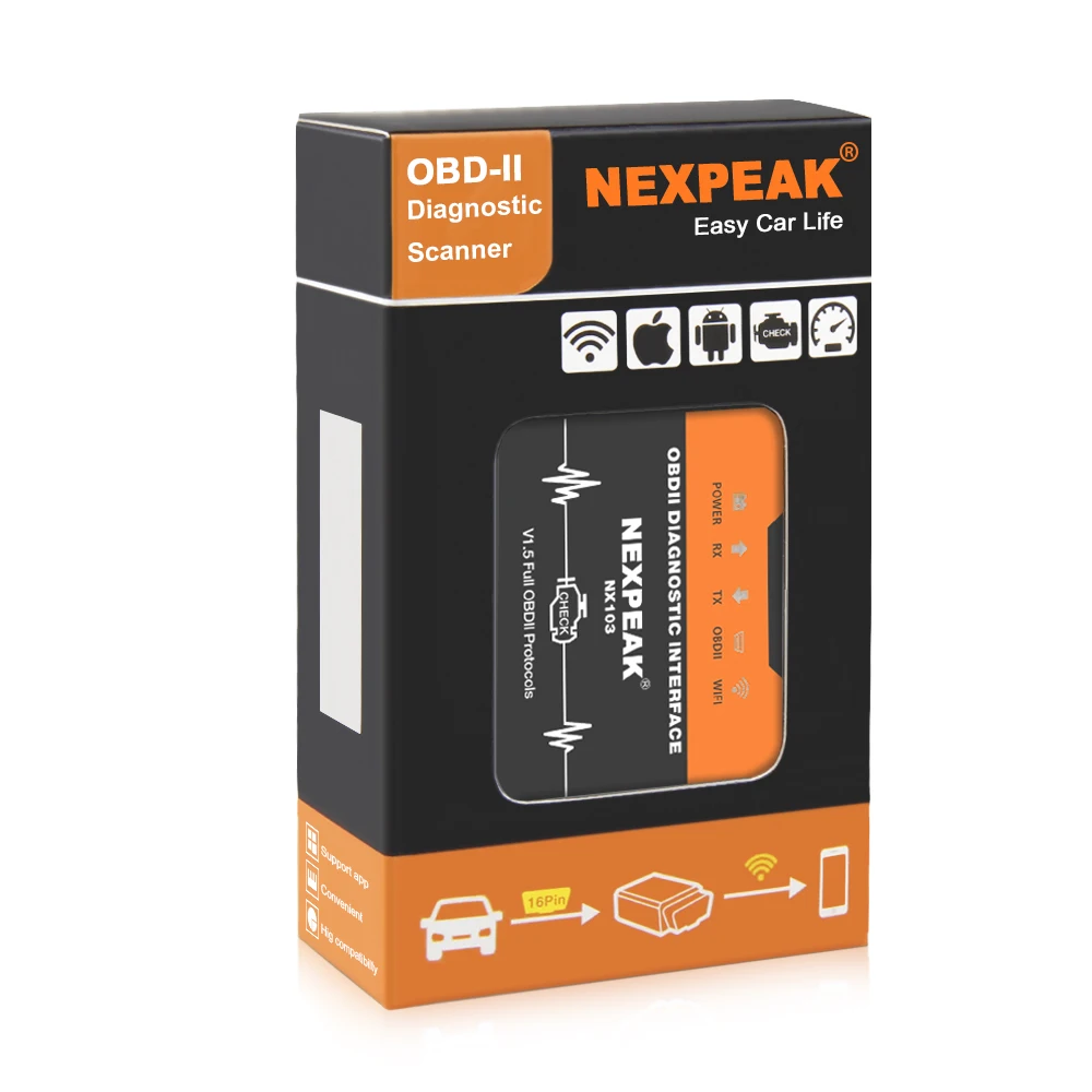 NEXPEAK NX103 ELM327 V1.5 WIFI OBD2 Adapter PIC18F25K80 OBD 2 Scanner Car Diagnostic Tool Scanner OBD for iPhone IOS Android cheap car inspection equipment