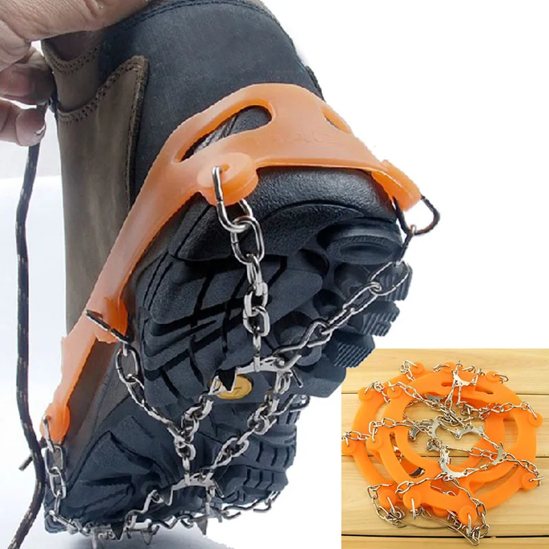 JUP 10 Teeth Claws Crampons Non-slip Shoes Cover Stainless Steel Chain Outdoor Ski Ice Snow Hiking Climbing Grippers With Sripe