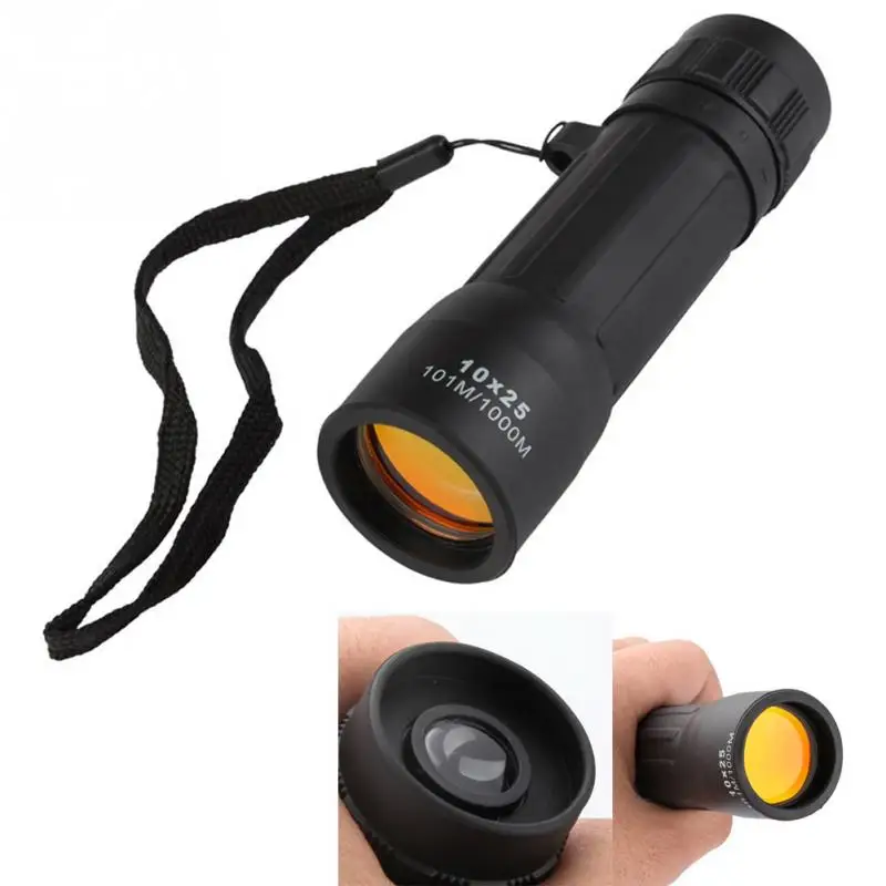 

Top quality 1pcs Protable 10x25 Mini Monocular Telescope Handy Eyepiece Lens Hiking Hunting Camping Sports with arming strap hot