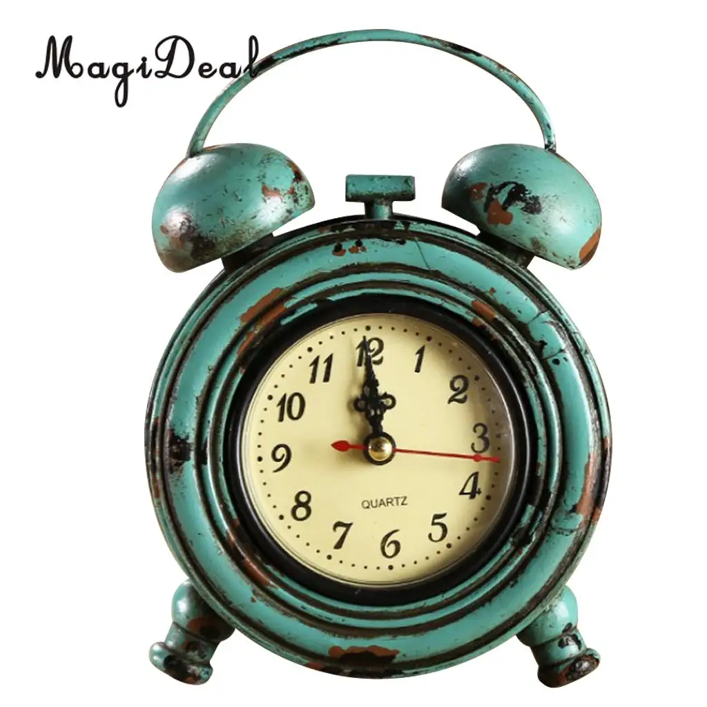 Mute Silent Retro Decorative Round Metal Dial Wall Clock Home Decoration Desk Clock