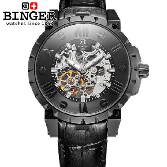 

Switzerland BINGE Watches Men Luxury Brand Skeleton Automatic Mechanical Genuine Leather Wristwatches Waterproof Clock B-5032-16