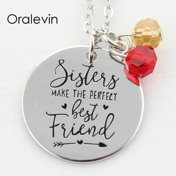 

Wholesale SISTERS MAKE THE PERFECT BEST FRIEND Engraved Pendant Sister Necklace Siste BFF Gift Jewelry 22MM, #LN322
