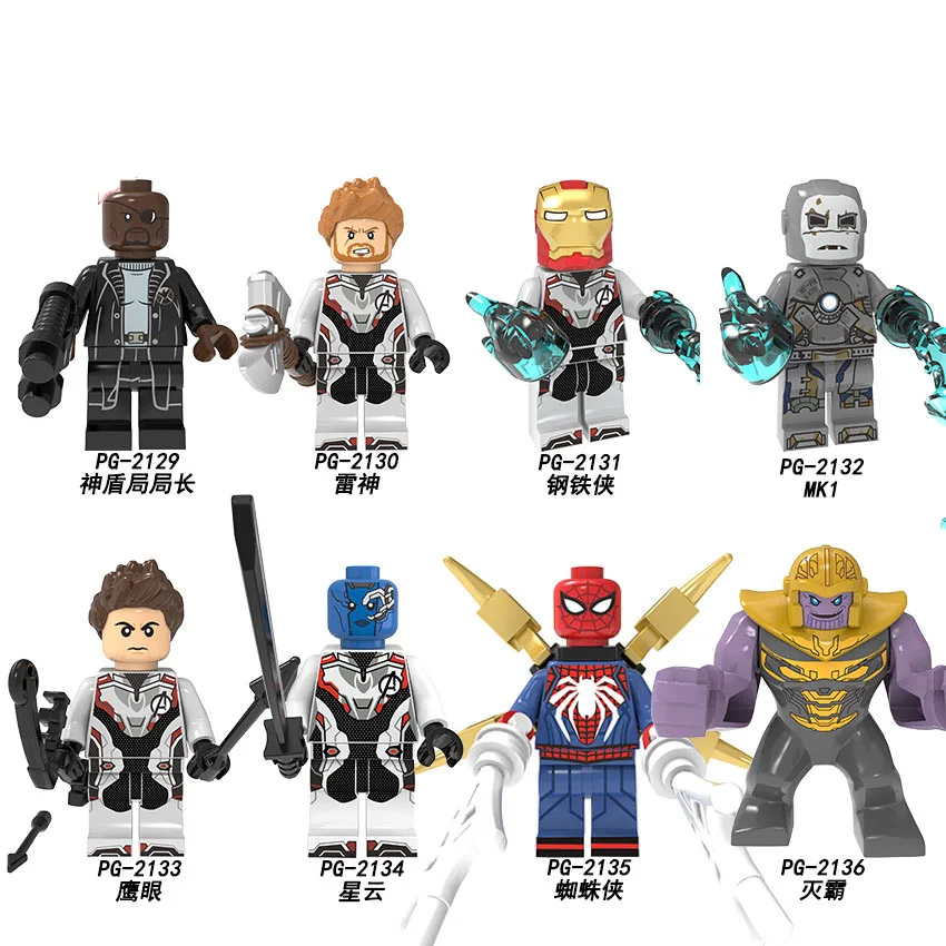 

Super Heroes Bricks Thanos Thor Iron Man MK1 Hawkeye Nebula Spider-Man Figures For Children Learning Building Blocks Toys PG8250