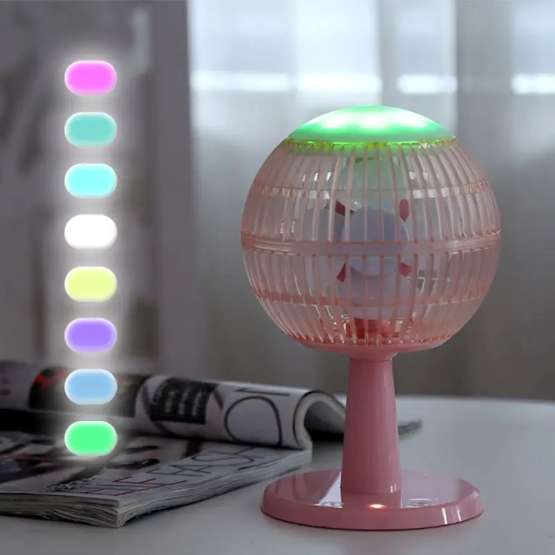 

1PC Desk Fan Bluetooth Speaker Colorful Lamp Light Air Cooling USB Rechargeable Adjustable Speed Portable Home Office Travel