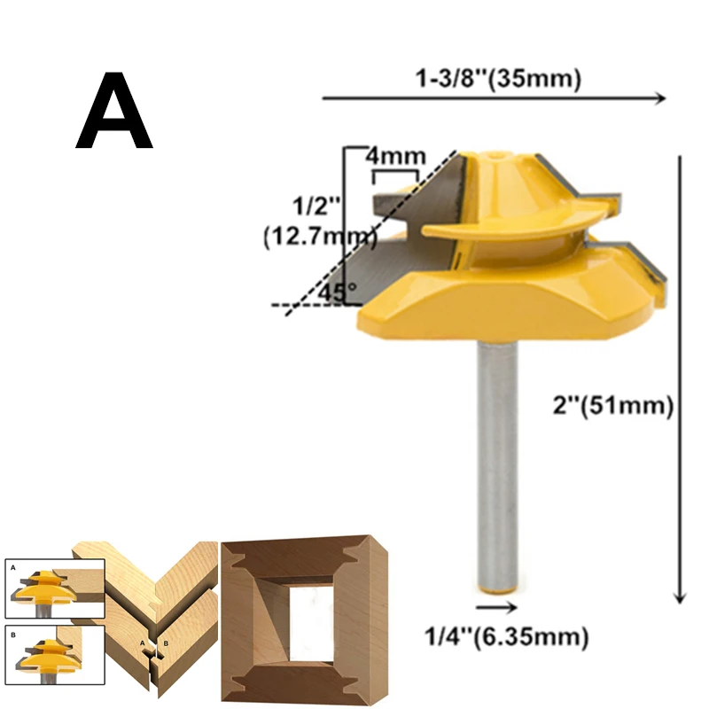 RCT 1/4 ''хвостовик замок Торцовочная фреза 45 градусов Фрезерные фрезы дерево шип резак для МДФ фанеры плотник Деревообрабатывающие инструменты - Длина режущей кромки: Type-A