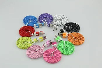 

50Pcs For Iphone X 8 1M 2M 3M 10FT Flat Noodle Fabric Nylon Braided Woven USB Charge Data Sync Cable for iPhone 7 6S 5 IOS 9 10