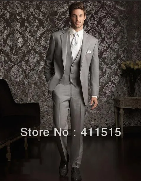 free shippinG!Hot selling custom made cheap Light gray Notch Lapel Groom WEAR Tuxedos Groomsmen Men Wedding Suits Prom Clothing best best selling two buttons charcoal notch lapel groom tuxedos groomsmen men wedding suits prom clothing wester suitswedding