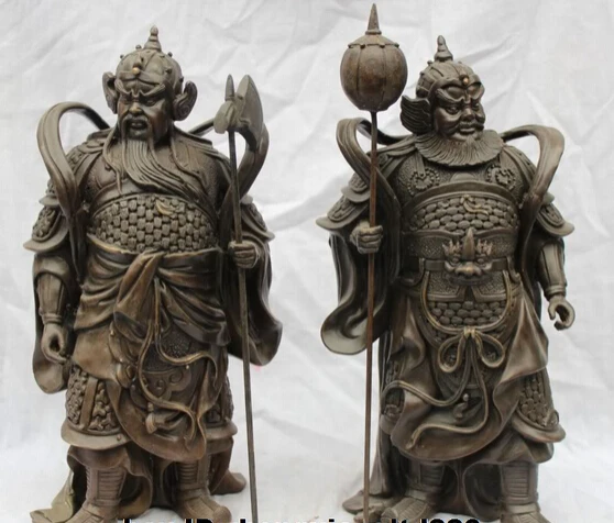 

JP S61 14" Pair Of Chinese Folk Spirit Deity Yue Yun Likui Two Door God Warrior Statue