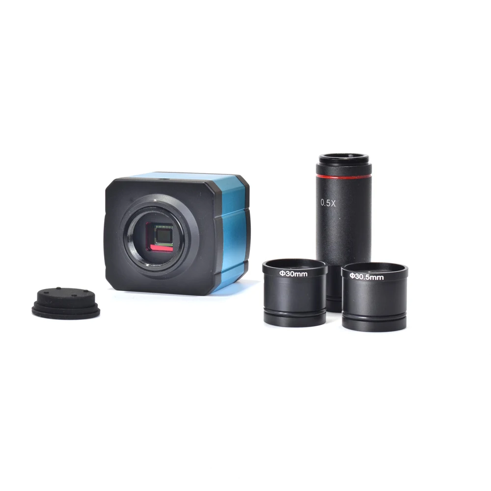 HAYEAR 2K 21MP HD 1080P 60FPS HDMI Промышленная камера с интерфейсом USB TF карта цифровой видео микроскоп+ 0.5X адаптер для окуляра 30 мм/30,5 м кольцо - Цвет: Синий
