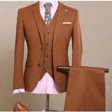 Na37 Фрак Жених Смокинги для женихов элегантный индивидуальный заказ Slim Fit Цветной Смокинги для женихов(куртка+ брюки+ жилет) Одежда для выступлений Aliexpress костюм