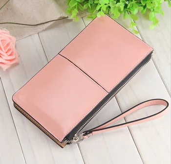 

by dhl or ems 100pcs Oil wax leather zipper clutch wallet female candy color burglar robbed purse lady Multi-function phone bag