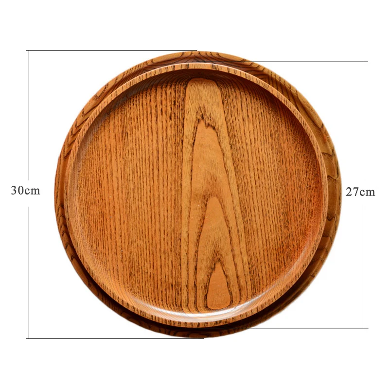 Round Solid Wood Tea Tray Serving Plate Large Fruit Food Snack Serving Platter Storage Tray Coffee Tray Wooden Kitchen Utensils (6)