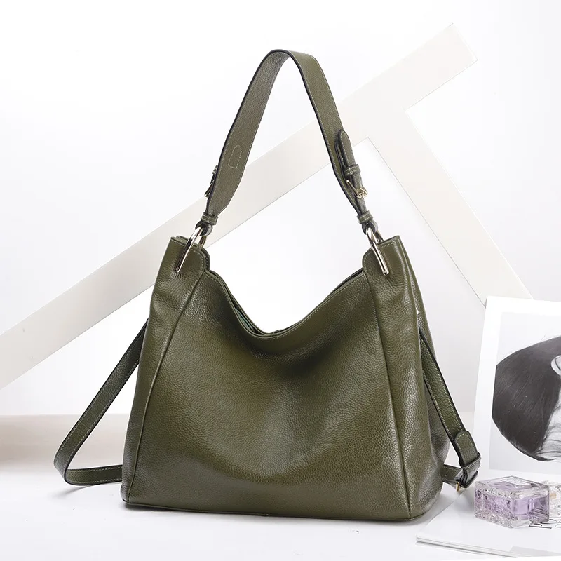 Женская сумка на плечо из мягкой натуральной кожи, первый слой, коровья кожа, длинная сумка-мессенджер, сумка на плечо, белая, фиолетовая сумка - Цвет: Green