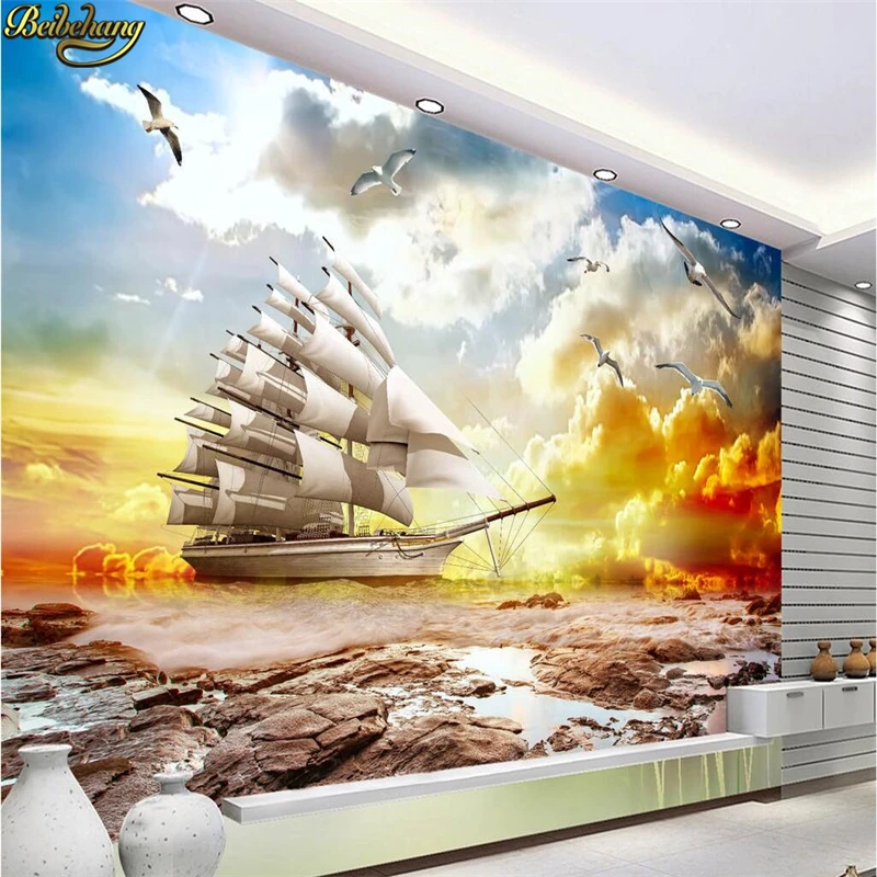 

beibehang Custom photo papel de parede 3D wallpaper smooth sailing colorful sunset beauty landscape TV background wall paper