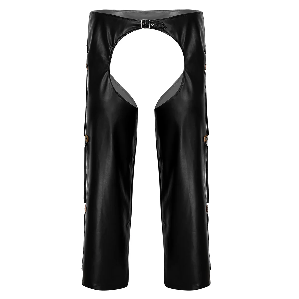 Мужские черные ковбойские сексуальные костюмы из искусственной кожи с вырезами, с бахромой, с пряжкой, с открытой промежностью, свободные длинные штаны - Цвет: Black
