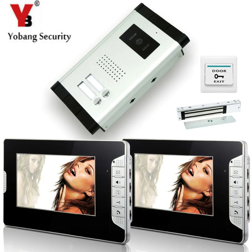 

YobangSecurity 2 Units Apartment Wired 7"Video Door Phone Video Door Intercom Entry System Access Control System+Door Lock