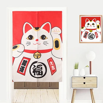

Cotton linen Japanese style lucky cat partition cloth art kitchen door curtain bedroom cartoon children study room decoration