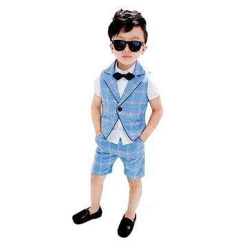 

Summer Plaid Vest Shorts 2PCS Set Kids Boys Clothing Sets New Gentleman Children Wedding Dress Party Wear Formal Suits Boys Suit