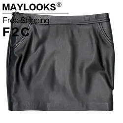 2018 Новое поступление новый maylooks для женщин; Большие размеры кожаная юбка из натуральной кожи до колена Юбки для женщин сплошной овчины Леди