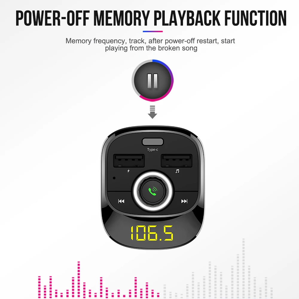 Vehemo 3.1A type-C Bluetooth автомобильный комплект MP3 Mic автомобильный для fm-излучателя двойной USB универсальный стерео с флеш-картой памяти TF