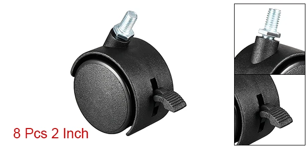 UXCELL 8 шт 2/1. 5 дюймов M8x13/M10x15/M8x15mm 39/33lb Ёмкость колеса на шарнирах с тормозом нейлон 360 градусов Резьбовая Цапфа