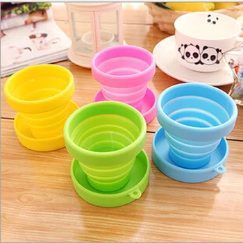 

Hot Sale 4 Pieces Per Lot Silicone Brush Cup Outdoor Sports Portable Folding Type Cup With The Cover Free Shipping