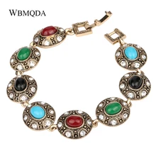 Wbmqda Boho турецкий браслеты ювелирные изделия Античное золото Красочные Смола Овальный узор Браслеты для Для женщин Винтаж ювелирные изделия
