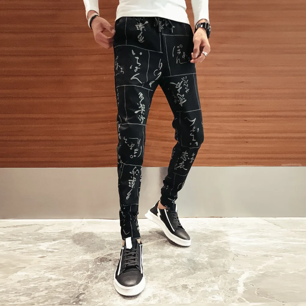 Высокое качество хип хоп Pantalon Homme брендовые Новые облегающие брюки с принтом