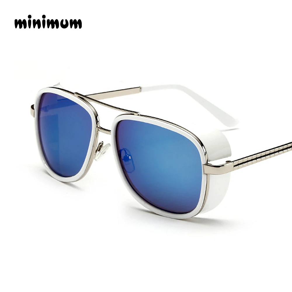 Минимальный мужской стимпанк солнцезащитные очки тони старк железный человек солнцезащитные очки ретро винтажные очки стимпанк солнцезащитные очки UV400 - Цвет линз: Blue Sunglasses 2