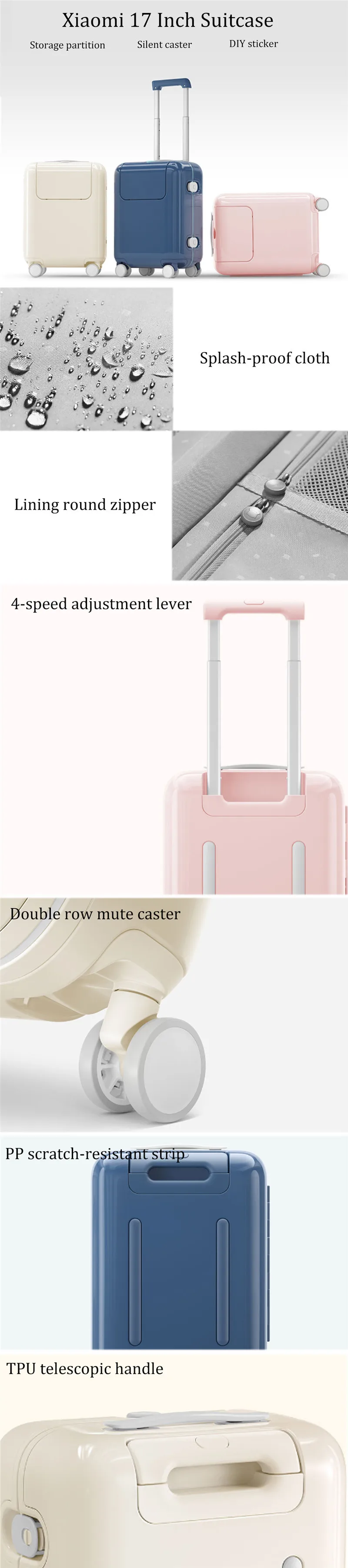 Xiaomi 17 дюймов чемодан 26l багаж Водонепроницаемый Кемпинг Дорожный чемодан-тележка с наклейкой Diy Kawaii Makrolon детский Дорожный чемодан