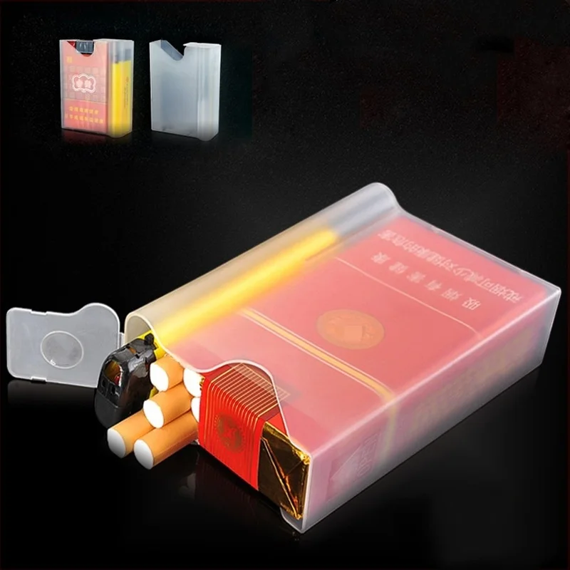 

1PCs Portable Transparent Plastic Cigarette Case Box with Smoke Lighter Anti-pressure Lighters Storage Holder Smoking Gadget