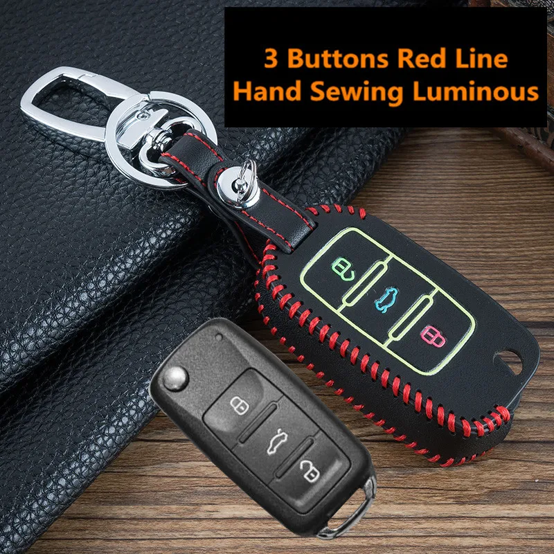 Luminous-3-Buttons-Leather-Car-Flip-Key-Cover-Remote-Fob-Holder-Case-Shell-For-VW-Volkswagen (5)
