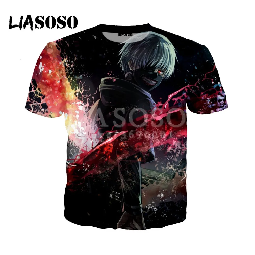 LIASOSO 2018 Женская и мужская футболка с 3D принтом японского Аниме Tokyo Ghoul летняя