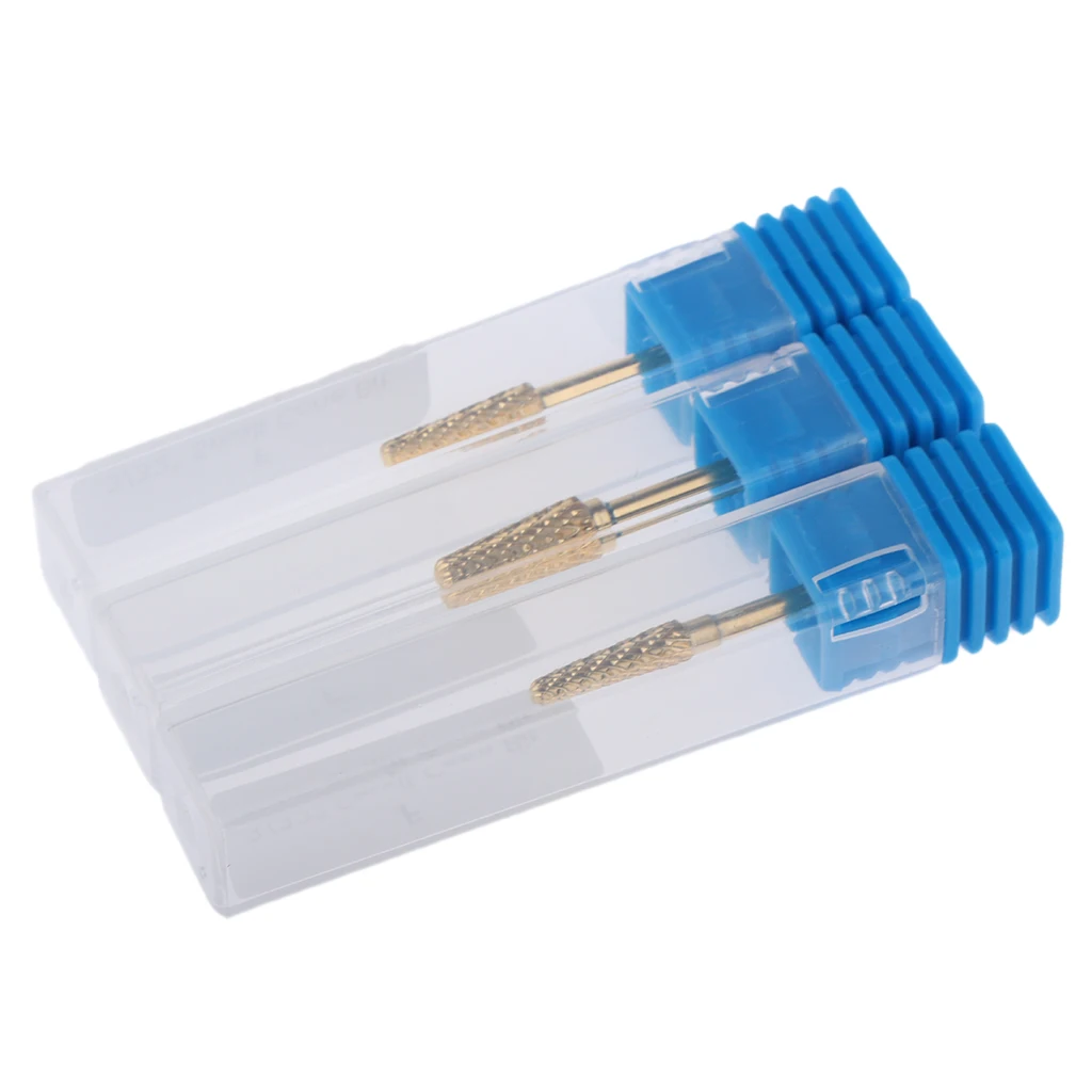 3pcs Gold Alloy Small Barrel Head Nail Drill Bit Set Nail Tips Grinding Head Nail Tools