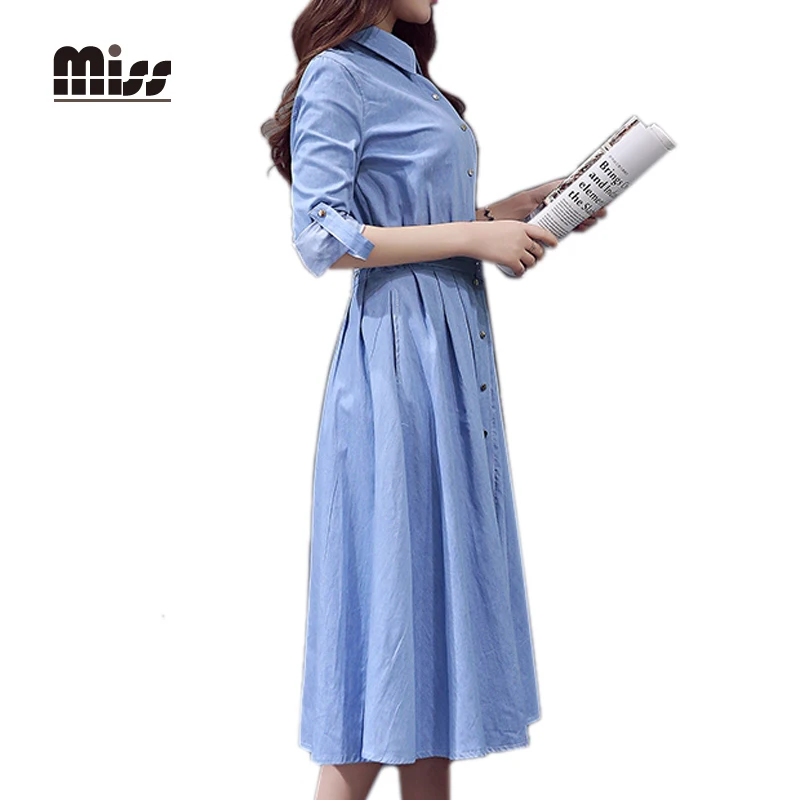 a line denim maxi dress