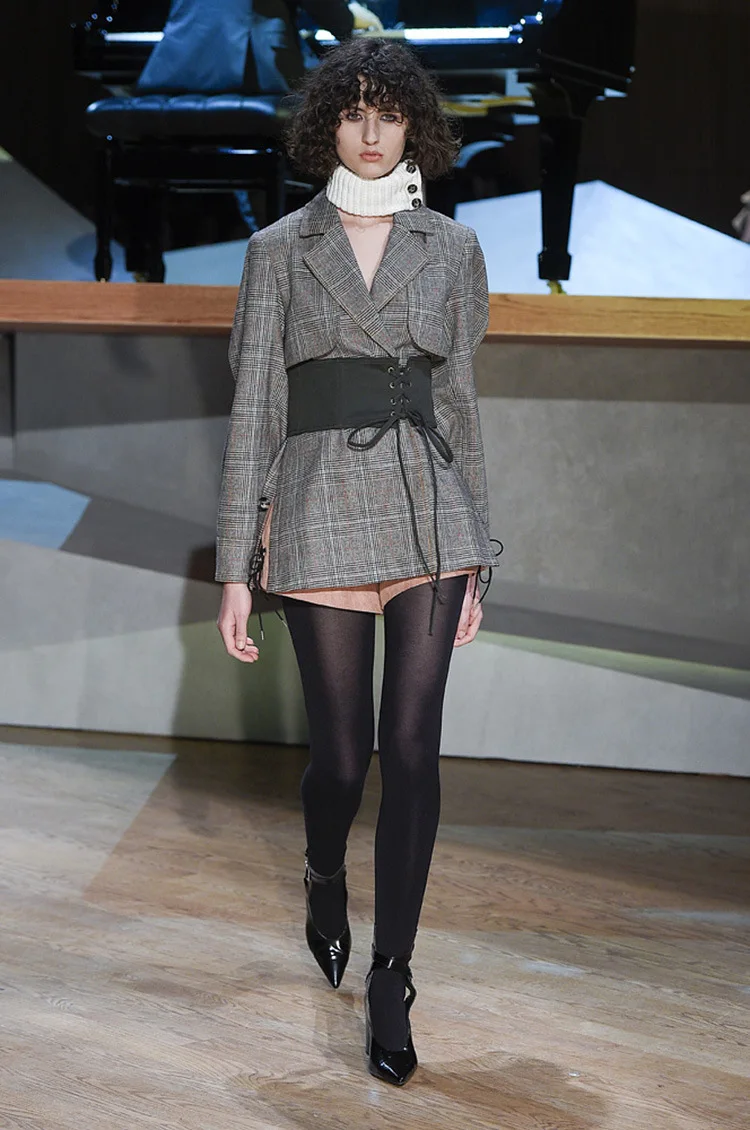 

autumn and winter new fashion jacket plaid with sashes women