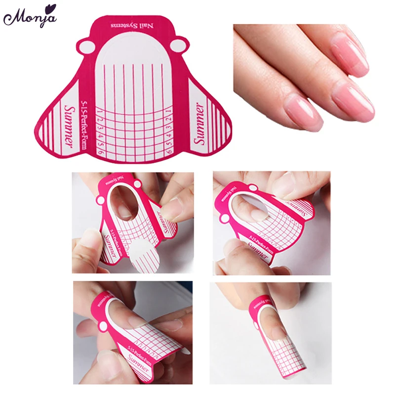 

Monja 100Pcs Nail Art Rose Red Bee Shape Nail Extension Forms French Acrylic UV Gel Builder Guide Sticker Stencil Styling Tool