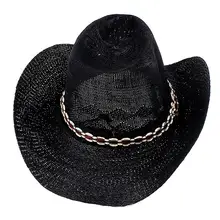 Men's adjustable roll braided black wide-brimmed cowboy hat