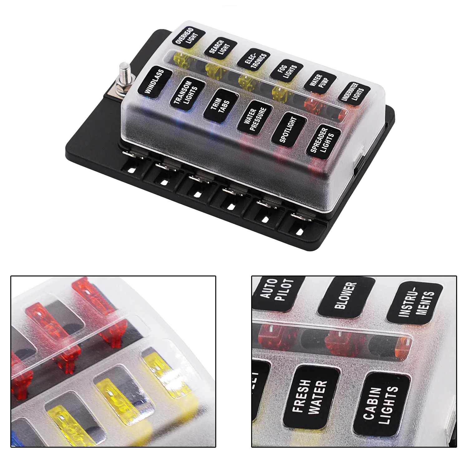 12 Way Car Fuse Box Blade Fuse Holder 5A 10A 15A 20A Free Fuses LED