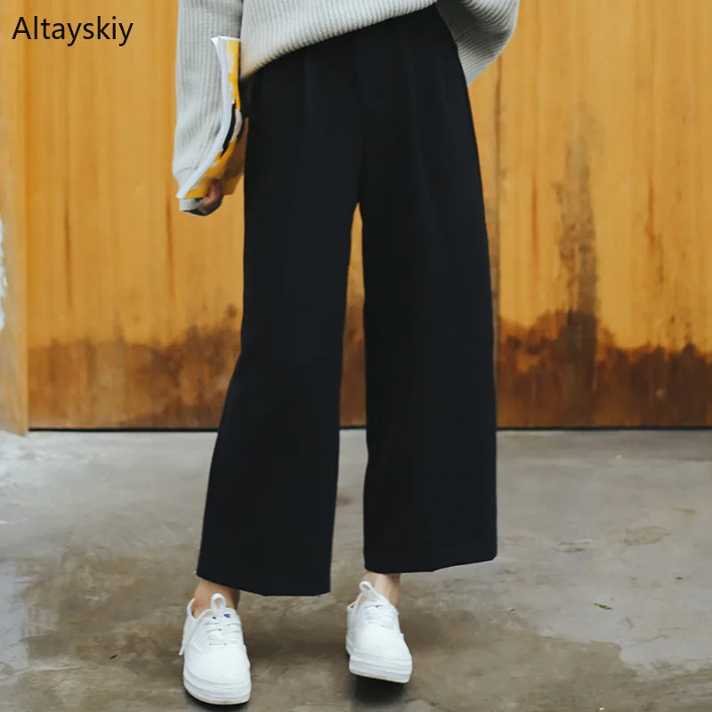 

Pants Women 2019 Spring and Autumn Loose Leisure All-match Womens High Waist Ankle-Length Wide Leg Trousers Female Daily Simple