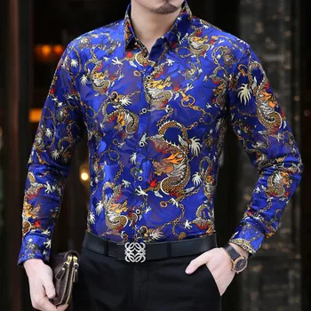 

Loldeal Quality Korean Lace Shirt Men Fashion Spring Men's Social Shirts Night Club Slim Fit Long Sleeve Singer Shirts Casual