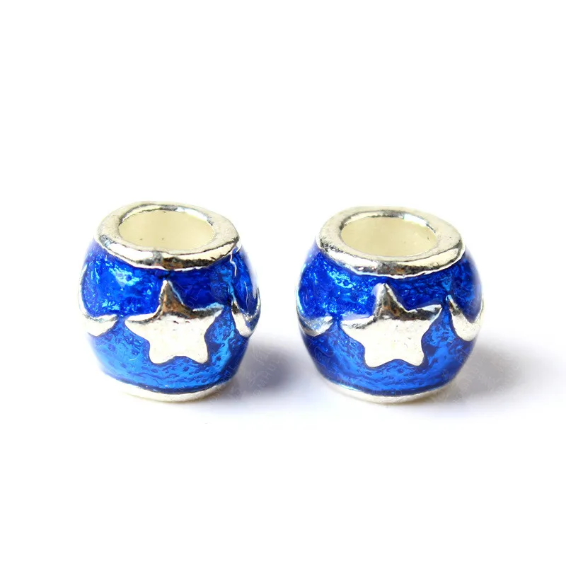 5PCS Fashion Big Hole Purple/Blue Enamel Star And Moon Bead Jewelry Fit DIY Charms Bracelet Necklace Accessories Bijoux | Украшения и