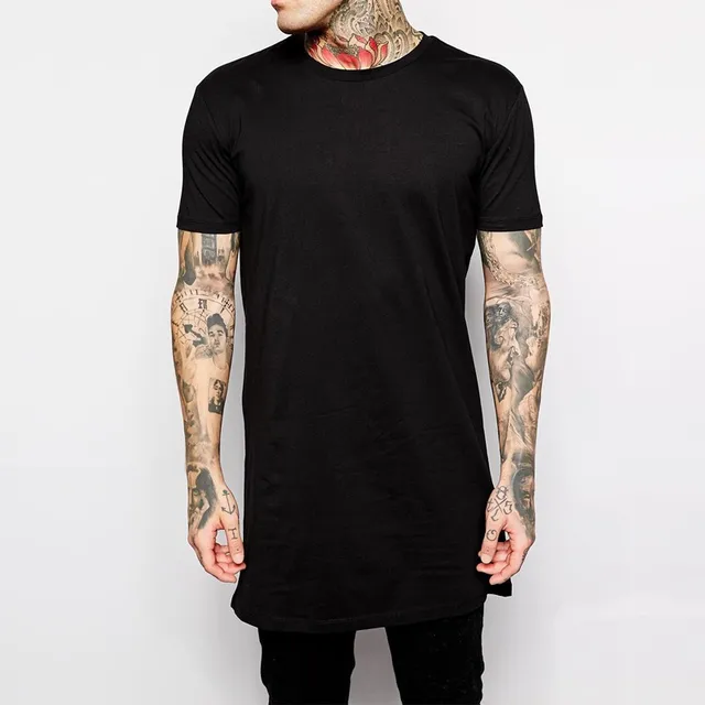 Nouveau T-shirt long noir pour homme 2026 – Haut décontracté à manches courtes style Hip Hop pour homme 1