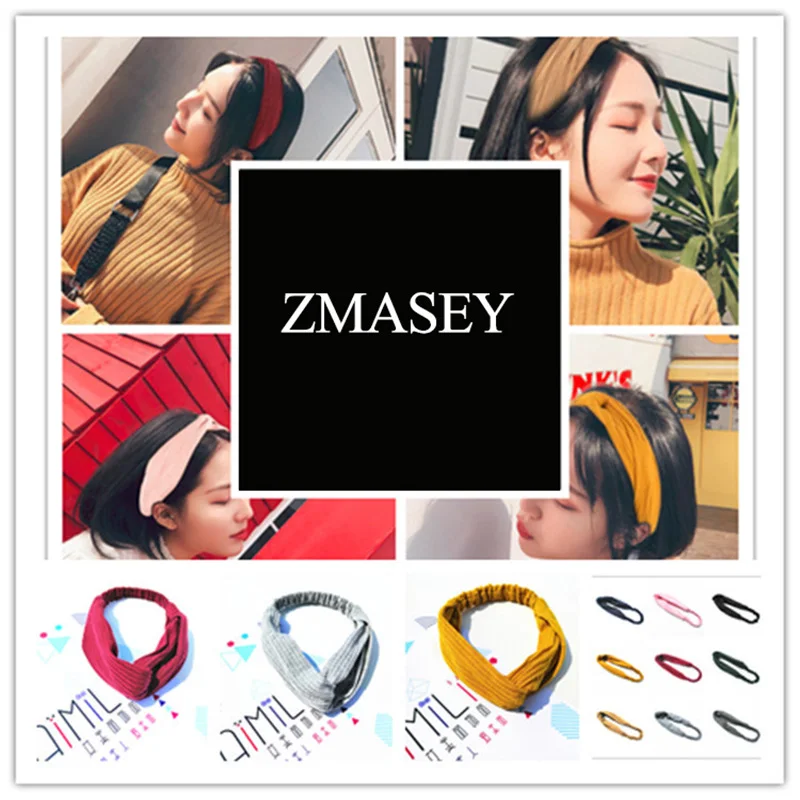

ZMASEY Women Headband Vintage Cross Knot Elastic Hair Bands Soft Solid Girls Hairband Hair Accessories