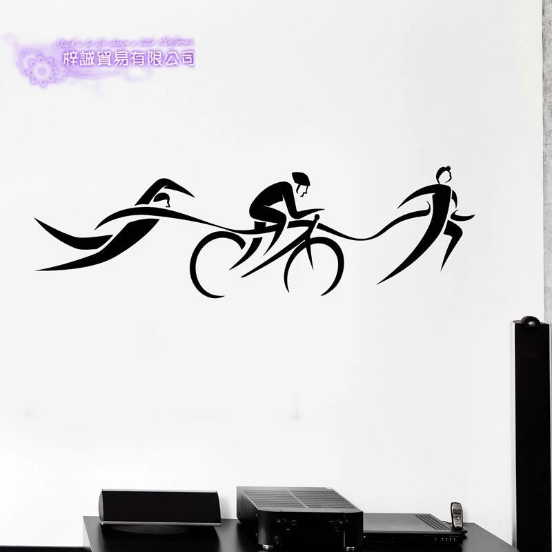 Triathlon Sticker Run Riding Swimmer Decal Swimming Posters Vinyl Wall Decals Pegatina Quadro Parede Decor Mural Swim Sticker