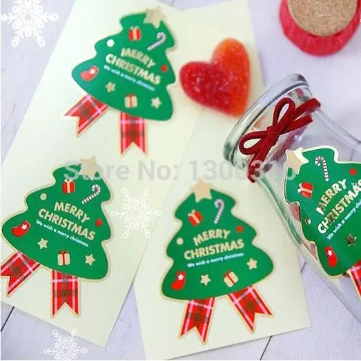 gratis pengiriman merry christmas pohon dekorasi seal label sticker