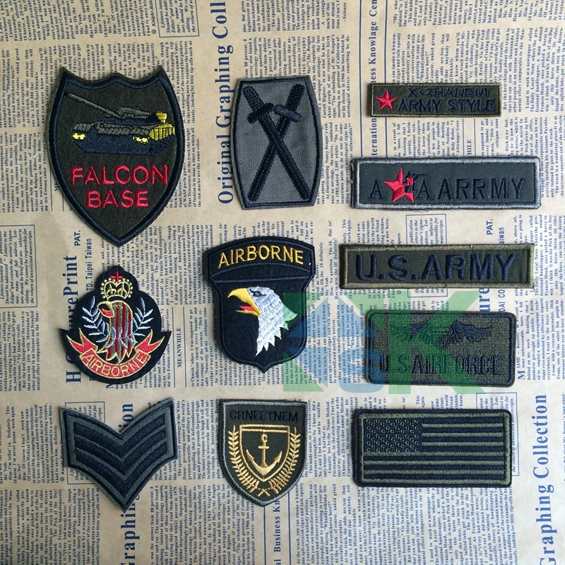 50pcs/lot Army Embroidered Iron on patches for clothes jacket badge